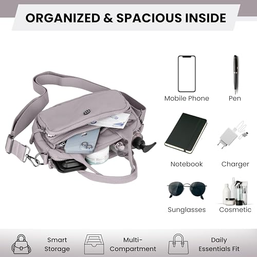 Image of TS WITH TECHSUN Small Women Crossbody Sling Bag Handbag for Travel Office Use, Water Resistant Nylon Shoulder Purse, Adjustable Strap Multipocket Organizer (25(L) X 19(H) X 9(W) CM)