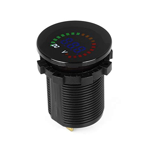 Image of Black Waterproof 12V Car Tester DC Voltmeter Color LED Digital Display Volt Meter Voltage Meter Scale Gauge Battery Tester for Marine Car Motorcycle Truck Boat RV