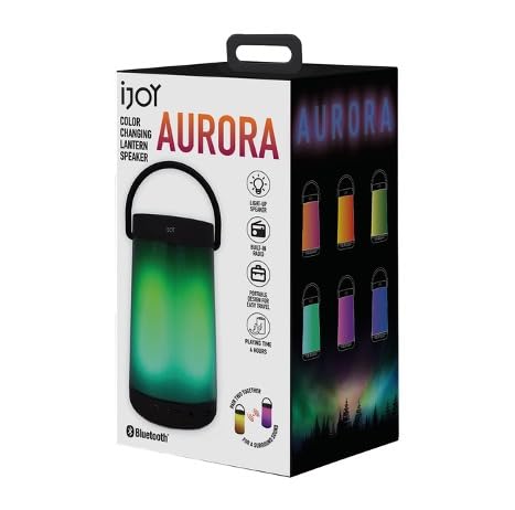 iJoy Aurora Multicolor LED Light-Up Lantern Speaker | Bluetooth, USB, AUX, MicroSD | 10W, 8Hr Play, AM/FM Radio | Outdoor Party Speaker