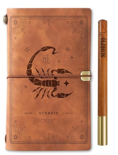 InnoBeta Scorpio Gifts, Journal Notebook with Pen, Refillable Sketchbook, Travel Diary, Lined Planner, 7x5 Inches, Brown