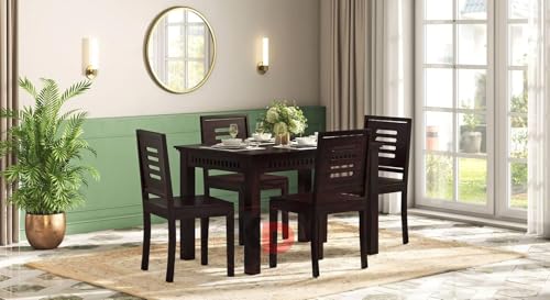 Image of Dining Table Set || Wood 4 Seater Dining Table with Chair || Dining Room Furniture || Wooden 4 Seater Dining Table || Modern and Unqiue Dining Table Living Room (4 Seater Dining Table) Walnut Finishs