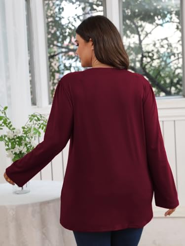 Women's Plus Size Tops V Neck Pleated Front Shirts Trendy Casual Business Tunic Long Sleeves Fall Blouse3