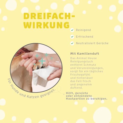 Animal House Reinigungstücher mit Kamille, 100 Stück, für Hunde und Katzen – Parfümierte Feuchttücher, erfrischend, hypoallergen… – Ansicht 6