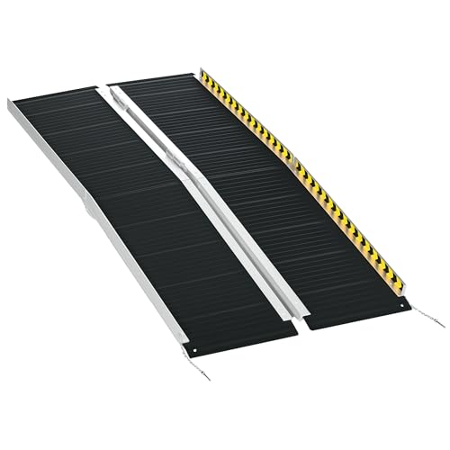 HOMCOM Rampe de fauteuil roulant pliable, rampe de chargement sablage 152x73,6 cm en alliage d'aluminium, antidérapante, bordures de sécurité, poignées...