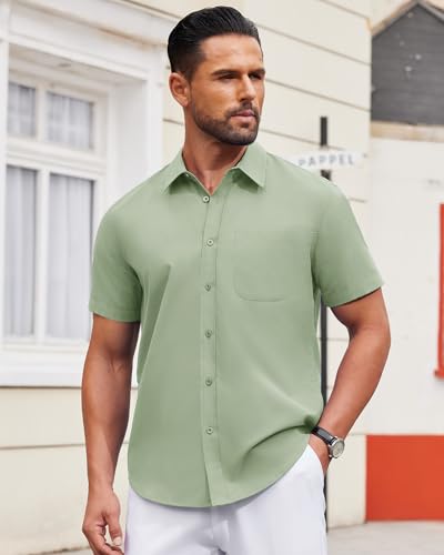 Image of Alimens & Gentle Men's Short Sleeve Dress Shirts Wrinkle Free Untucked Casual Button Down Shirt