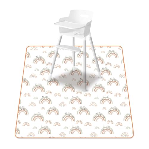 Image of Baby Splat Mat for Under High Chair, 51 x 51 Inch(Rainbow) | Polyester Splash Mat, Stain-Proof, Wipe-Clean, Thin & Light, Portable. Use As Food , Tablecloth, Picnic,Play ,Floor Mat