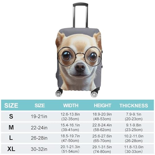 Chihuahua Dog Glasses Luggage Cover, Elastic Luggage Protector Fits 19-32in Suitcases, Washable & Anti-Scratch Suitcase Cover for Men Women XL2