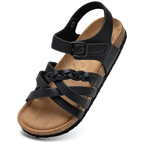 Image of Torotto Girls Sandals with Cork Footbed Adjustable Buckle Casual Slides Sandals Open Toes Flat for Kids Toddler
