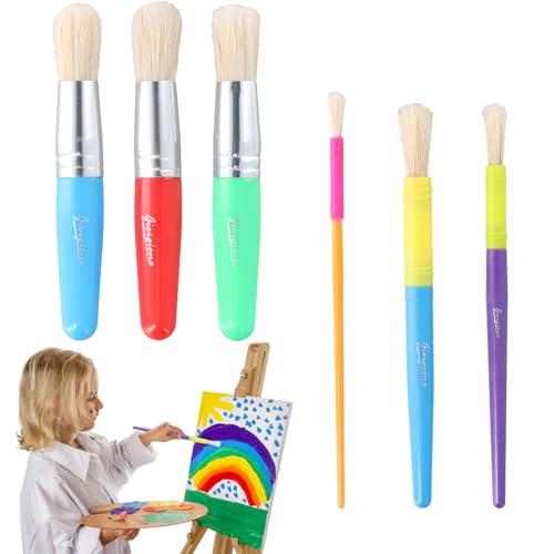 6 Pièces Pinceaux Peinture pour Enfants, Pinceau Ronds en Poils Nylon, Crinière de Cochon Brosse Peinture pour Huile, Aquarelle et Gouache, pour Enfants,...
