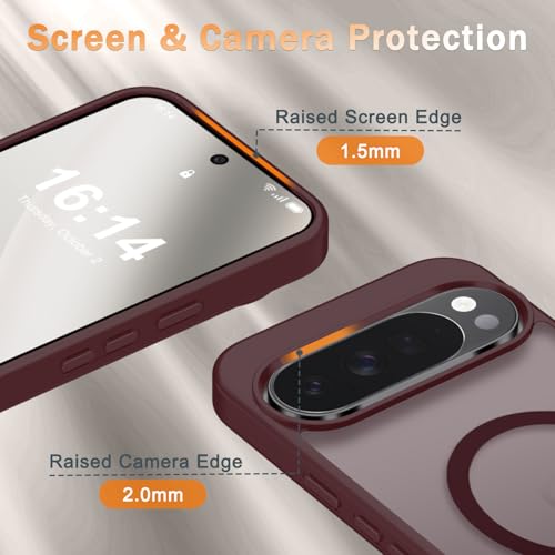 Image of for Google Pixel 10 /10 Pro Case, Matte Magnetic Phone Cover [with 1 Screen Protector] [Support for MagSafe] [Shockproof Military Grade Protection] Translucent Frosted Back, Wine Red