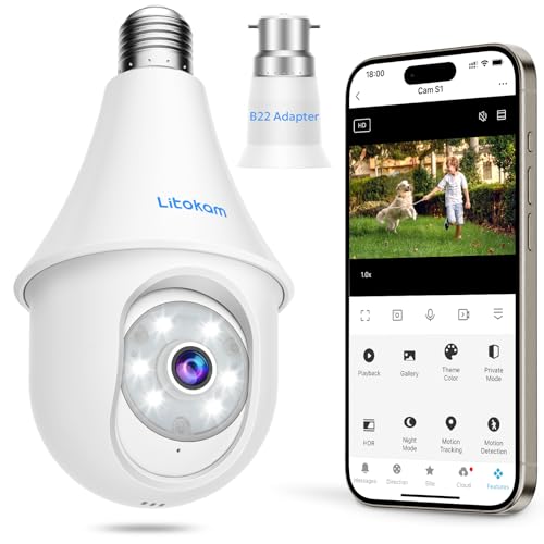 litokam Littleelf Light Bulb Camera 2.5K 360 degree Wireless Camera Wifi Outdoor with Smart Motion Alarm Baby Monitor