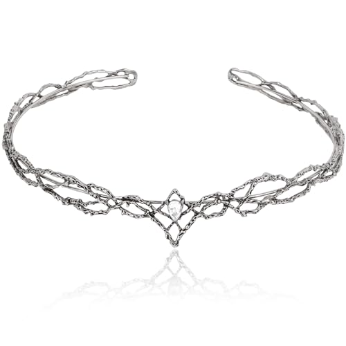 ANBALA Rhinestone Fairy Crown for Women Crystal Elf Crown Silver/Sliver Circlet Costume Headwear for Men Renaissance Headpiece for Birthday Party Cosplay Halloween