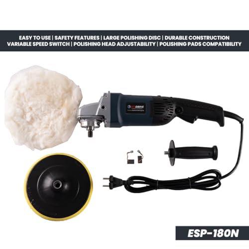 Image of EASTMAN Electric Polisher 180mm (7 Inch) ? 1350W Heavy Duty Buffer Machine with Variable Speed 1000-3000 RPM & Free Carbon Set for Car Detailing, Marble & Floor Polishing (ESP-180N)