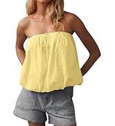 AIHUKOCY Women Lace Embroidered Drawstring Tie Bust Bubble Tube Top Sleeveless Backless Strapless...