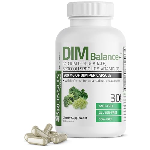 Bronson DIM Balance+ Calcium D-Glucarate Broccoli Sprouts and Vitamin D3 200 MG of DIM per Capsule Supports Estrogen Metabolism and Balanced Hormone Levels Non-GMO 30 Vegetarian Capsules