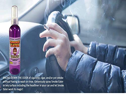 Smoke Eater - Breaks Down Smoke Odor at The Molecular Level - Eliminates Cigarette, Cigar or Smoke On Clothes, in Cars, Boats, Homes, and Office - 4 oz Travel Spray Bottle (Lavender)