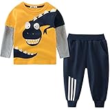 Tyidalin 2Pcs Trainingsanzug Jungen Jogginganzug Top und Hose Set Baumwolle Sweatshirt Sweathose Anzug Sportanzug Pullover Langarmshirt Jogginghose Bekleidungssets 1-7 Jahre, Gelb, 98-104(Etikett 100)