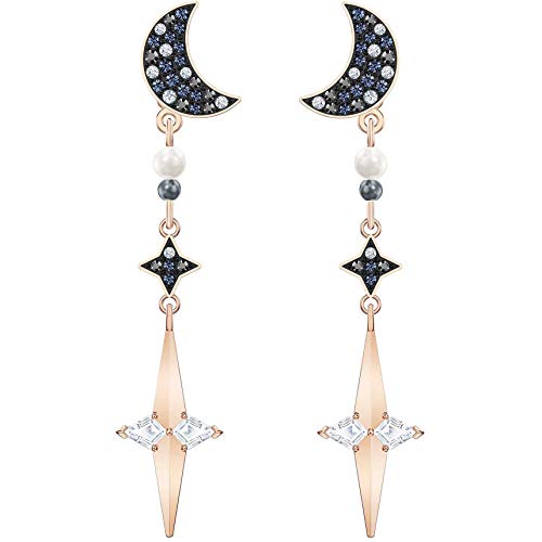 Swarovski Symbolic Collection Women's Moon Earring Jackets, with Blue Crystal Pavé Moon Studs and Dangling Crystal Stars, on a Mixed Metal Setting