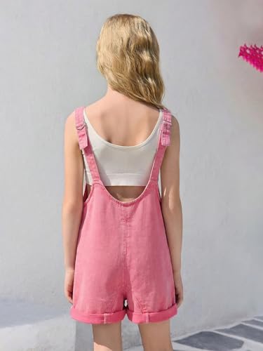 Image of Haloumoning Girls Denim Overall Shorts Kids Summer Adjustable Straps Jumpsuits Jeans Shortalls 5-14 Years