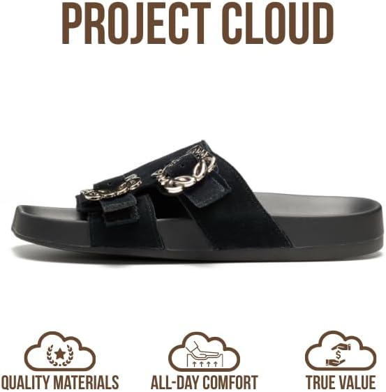 Project Cloud 100% Genuine Leather Womens Sandals Dressy - Lightweight & Non-Slip Women's Flats Sandals Women with Plush & Soft Insole Slides Sandals for Women 2026 (Velora) - Image 3