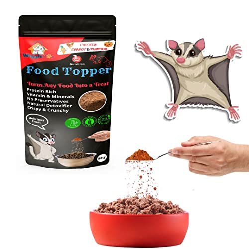 WiggleBoo 3 in 1 Magical Sugar Glider Food Topper | Joy of Best Taste | Chicken, Carrot & Pumpkin Flavour | Grain Free & Protein Rich |Anti-Oxidant & Natural Dewormer | 50g (Chicken, Carrot & Pumpkin)