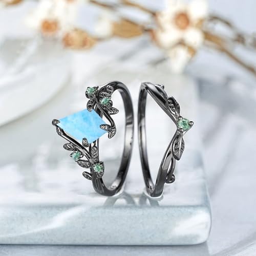 1.5CT Kite Cut Gemstone Engagement Ring Set Sterling Silver Black Gold Plated Inspired Leaf Gemstone Birthstone Wedding Ring Set for Women Anniversary Christmas Gift Size 4-154
