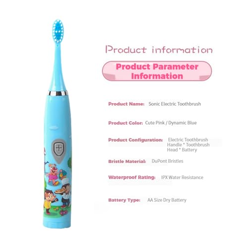 Image of 3 Pack Kids Battery Powered Sonic Toothbrush with 6 Brush Heads and Toothbrush Cover, AA Battery - Soft Bristles, IPX Waterproof, 2 Mins Timer (Blue)
