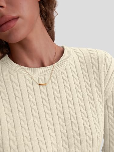Lillusory Cable Knit Sweater Womens Pullover Soft Chunky Outfits Clothes Clothing Trendy Cute Vintage Old Money Casual Ladies Cotton Lightweight 2024 Winter Cream Xl thumb #4
