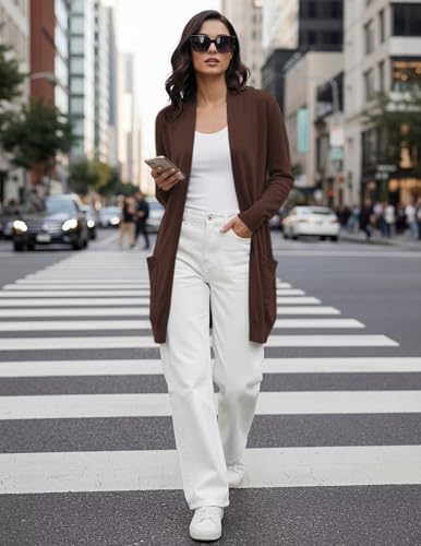 Image of GRACE KARIN Long Cardigan for Women Lightweight Open Front with Pockets | Oversized Cardigan Sweaters for Women, Soft Knit, Casual Fall Clothes, Layering Piece for Fall, Winter & Office Wear