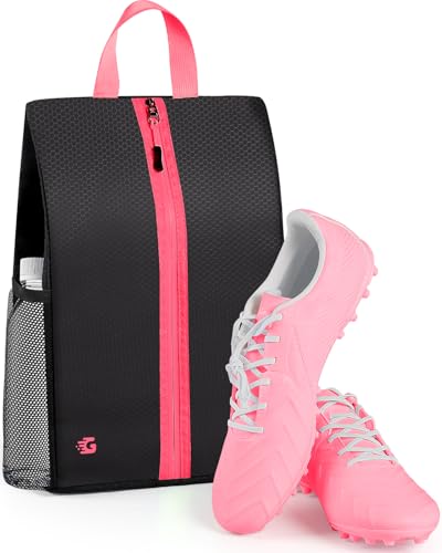 GLORIEROO Smell Proof Shoe Bags for Travel-Soccer Cleat Bag Smell Proof with Active Carbon Fabric | Odor-Absorbing Water-Resistant Track Shoe bags for Sports (Pink UP TO US11)