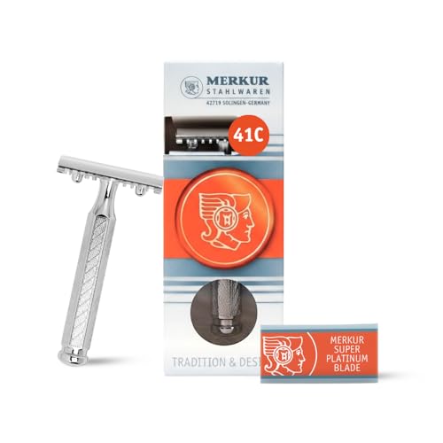 MERKUR 41C Double Edge Safety Razor, Open Tooth Comb, Three-Piece Design, Standard Handle, Bright Chrome Finish, Made in Germany