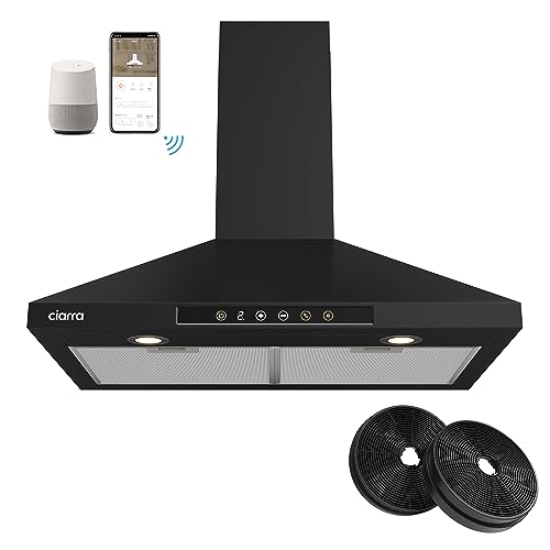 Image of CIARRA Smart Range Hood 30 inch with Voice Control, Compatible with Alexa /Google Home /Smart Life Assistant, Wall Mount Range Hood with Carbon Filters in Black, CAB75206W-003
