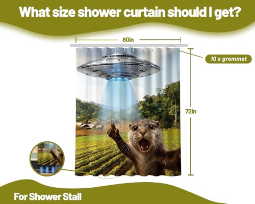 Image of Funny UFO Otter Shower Curtain Cool Novelty Shower Curtains for Bathroom Decor Sets, Waterproof Cloth Fabric with Hooks, 60x72 Inch