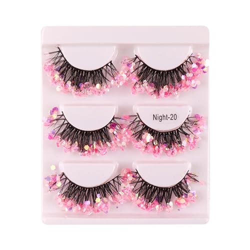 Tiras De Pestañas- Suministros De Maquillaje De Ojos Ligeros Con Purpurina De 11,2 X 9,2 Cm | 3 Pares De Cómodas Pestañas Postizas | Accesorios De Maquillaje Para Mujer, Novia, Esposa, Escenario, Fies
