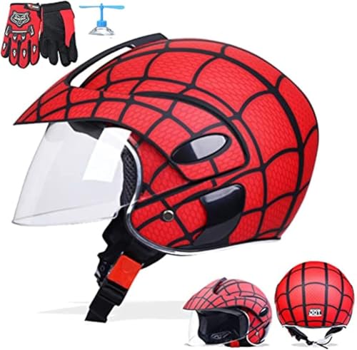 RJHY Casco para Motocicletas Infantiles, Casco Deportivo Al Aire Libre Infantil, Scooter De Bicicletas para Niños Motocicleta Casco Y Guantes, Niños Y Niñas, Adecuado Durante 3-8 Años De Edad,B