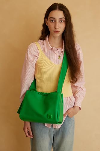 LAFESTIN PU Leather Shoulder Bag For Women, Stylish Women's Shoulder Handbags with Adjustable Strap, Drawstring Closure, Inner Zipper Pocket, Green3