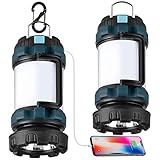 2 Pack Camping Lantern, Outdoor LED Camping Light, Rechargeable Flashlights with 1000LM, 6 Modes, 4000mAh Power Bank, IPX5 Waterproof Portable Emergency Camp Light for Hurricane Survival - Blue