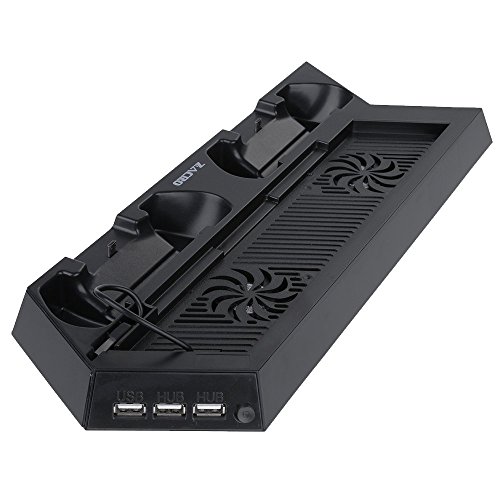 Zacro Ps4 Vertical Stand Cooling Fan Dual Charging Station For Playstation 4 Dual Shock 4 Controllers, With Dual Usb Hub Charger Ports -Dual Use With Cooling And Charging System(Not For Ps4 Slim/Pro) #TOP14