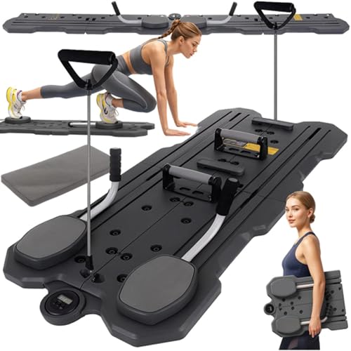 PARENCE.  Tabla de Pilates Multifuncional con medidor LCD   Dispositivo de Entrenamiento Plegable 115x47 cm   fortalecimiento Muscular Completo en casa   con Asas, Correas y Esterilla