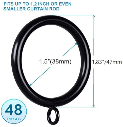 1.5-Inch Inner Diameter Metal Curtain Rings with Eyelets,Fits Up to 1 1/4-Inch Rod Wire Diameter 4.5mm (Black-48pcs)