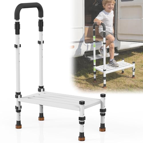 Support Way Adjustable Height Car Step Stool with Handrail for RV, SUV & Truck - 4 Legs & Handrail Height Adjustable, Heavy Duty 800 lbs Capacity, Non-Slip Safety Step Assist for Elderly, Seniors