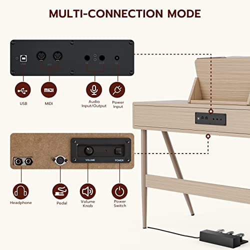 UMOMO 88 Key Weighted Digital Piano, Both Desk Piano & Vanity Desk Piano, 88 Key Progressive Hammer-action Keyboard Piano for Beginners with MIDI, Burlywood