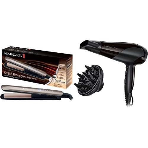 Planchas De Pelo Remington Remington Plancha de Pelo Profesional Keratin Therapy Pro Cerámica, Queratina, Aceite Almendras + Ionic Dry 2200 Secador de...