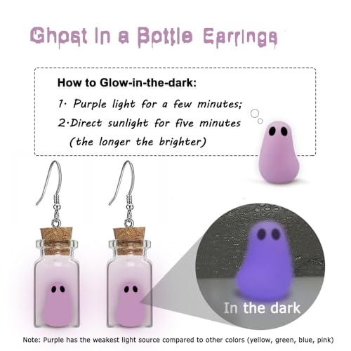 Purple Ghost Earrings Glow in The Dark Earrings Spooky The Adopt A Ghost in a Bottle Dangle Earring for Women3