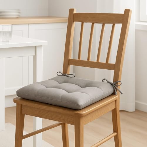 FORTE - Cuscini Sedie Cucina Set da 6 Tinta Unita con Laccetti, Cuscino 40x40 Made in Italy per Cucina e Sale da Pranzo, Cuscini per Sedie da Esterno Giardino, Balcone, Veranda (Grigio)