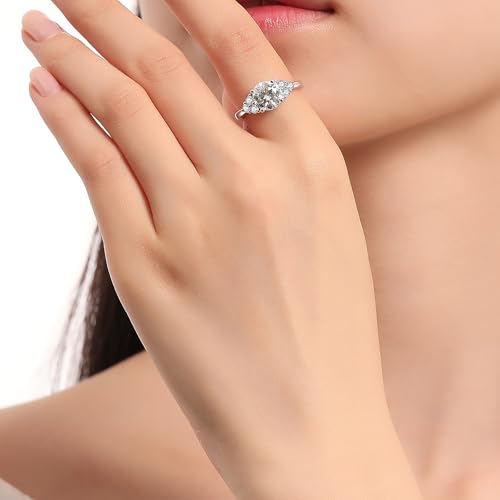 Image of Moissanite Engagement Rings Wedding Ring D Color VVS1 Round Cut S925 Sterling Silver Plated 18K White Gold Promise Rings for Women