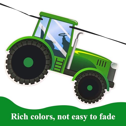 Image of SUNBEAUTY Green Tractor Happy Birthday Banner Set with Tractor Garland Banner for Tractor Farm Themed Birthday Party Supplies Decorations | Pre-Strung