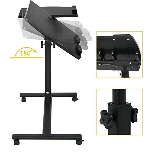 Zeny Mobile Laptop Stand Overbed Table Rolling Desk Cart Adjustable Sit-Stand Laptop Computer Desk Bedside Standing Desk, Height Adjutable 24'' To 35'' #TOP5