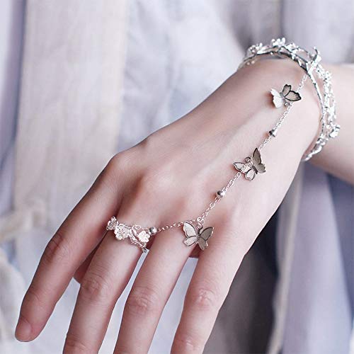 YERTTER Classic Chinese Style Butterfly Ring Bangle Hand Chain Bracelet Hollow Rose Open Bangle Bracelet Hand Jewelry for women