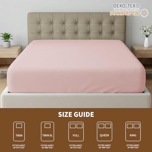 Image of HBHLFZ Full Fitted Sheet Only, Soft Breathable Bottom Sheet - 54 inchx75 inch Deep Pockets Full Size Fitted Sheet - All Around Stretch Fit, Wrinkle Resistant, Colorfast - Easy Care, Light Pink